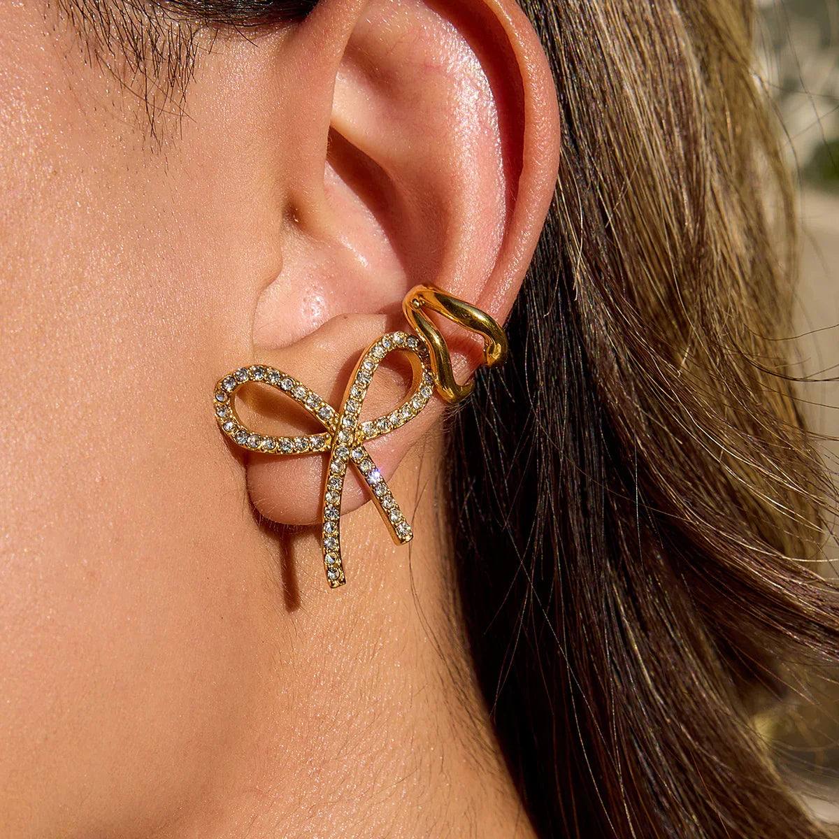[ElanLuxe]Dannah Diamond Bow Tie Earrings