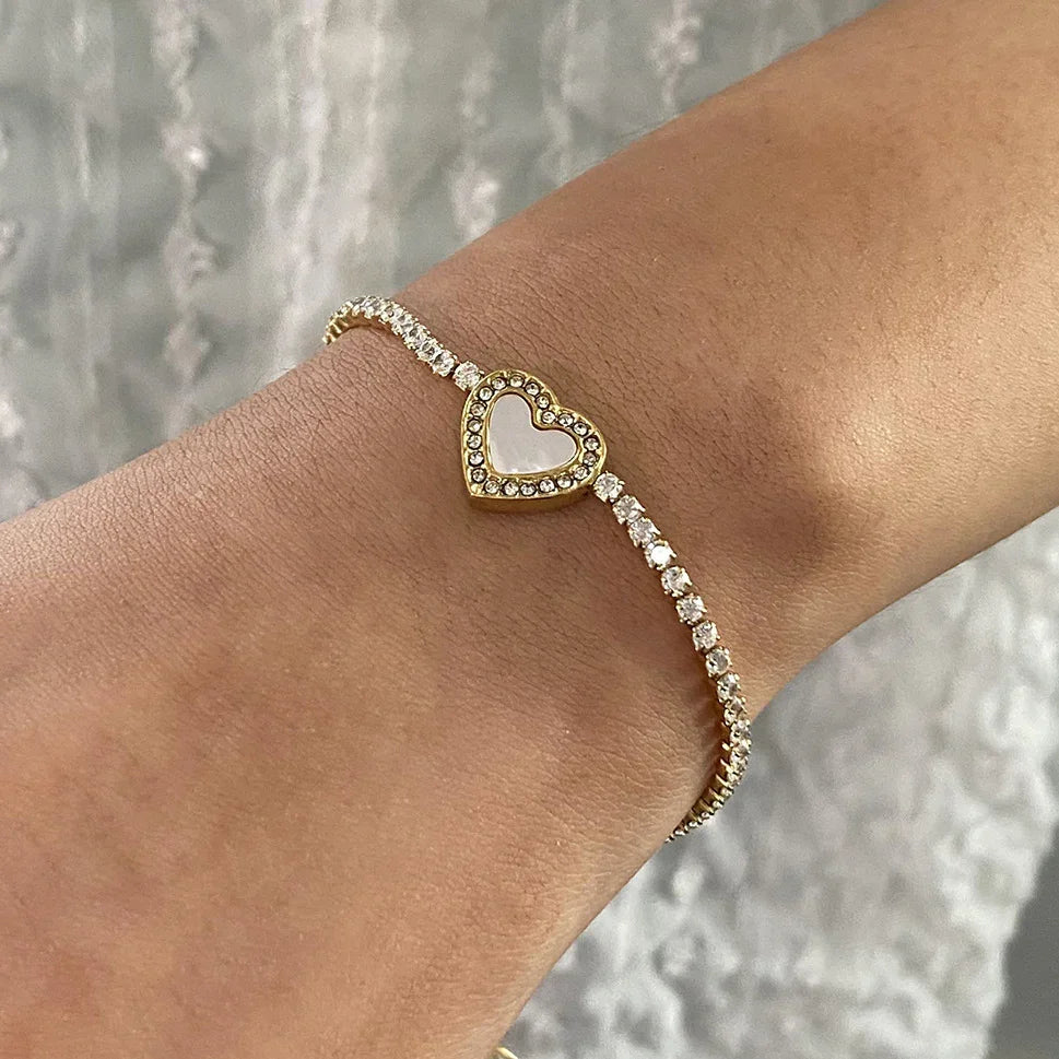 [ElanLuxe]Cameron Diamond Heart Tennis Bracelet
