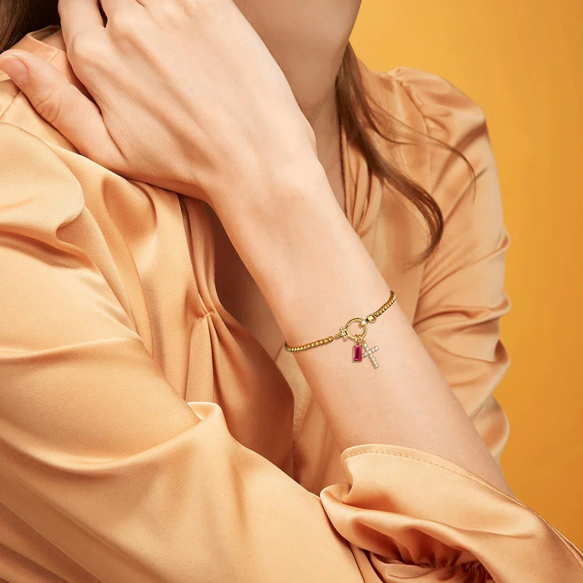 [ElanLuxe]Amalia Birthstone Cross Bracelet