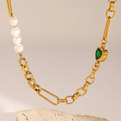 [ElanLuxe]Maddison Pearl Chain Gold Necklace