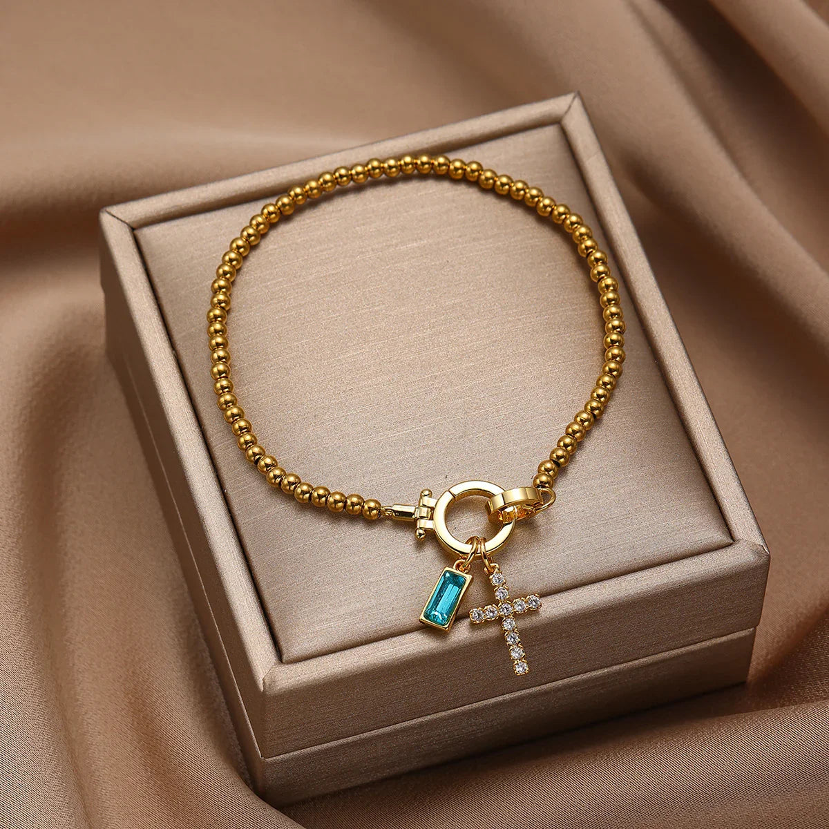 [ElanLuxe]Amalia Birthstone Cross Bracelet