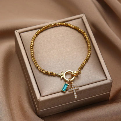 [ElanLuxe]Amalia Birthstone Cross Bracelet