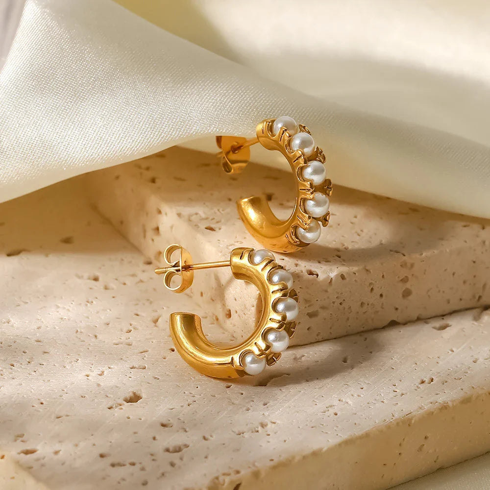 [ElanLuxe]Irene Pearl Hoop Earrings