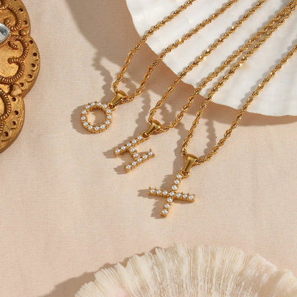 [ElanLuxe]Elodie Initial Letter Pearl Necklace