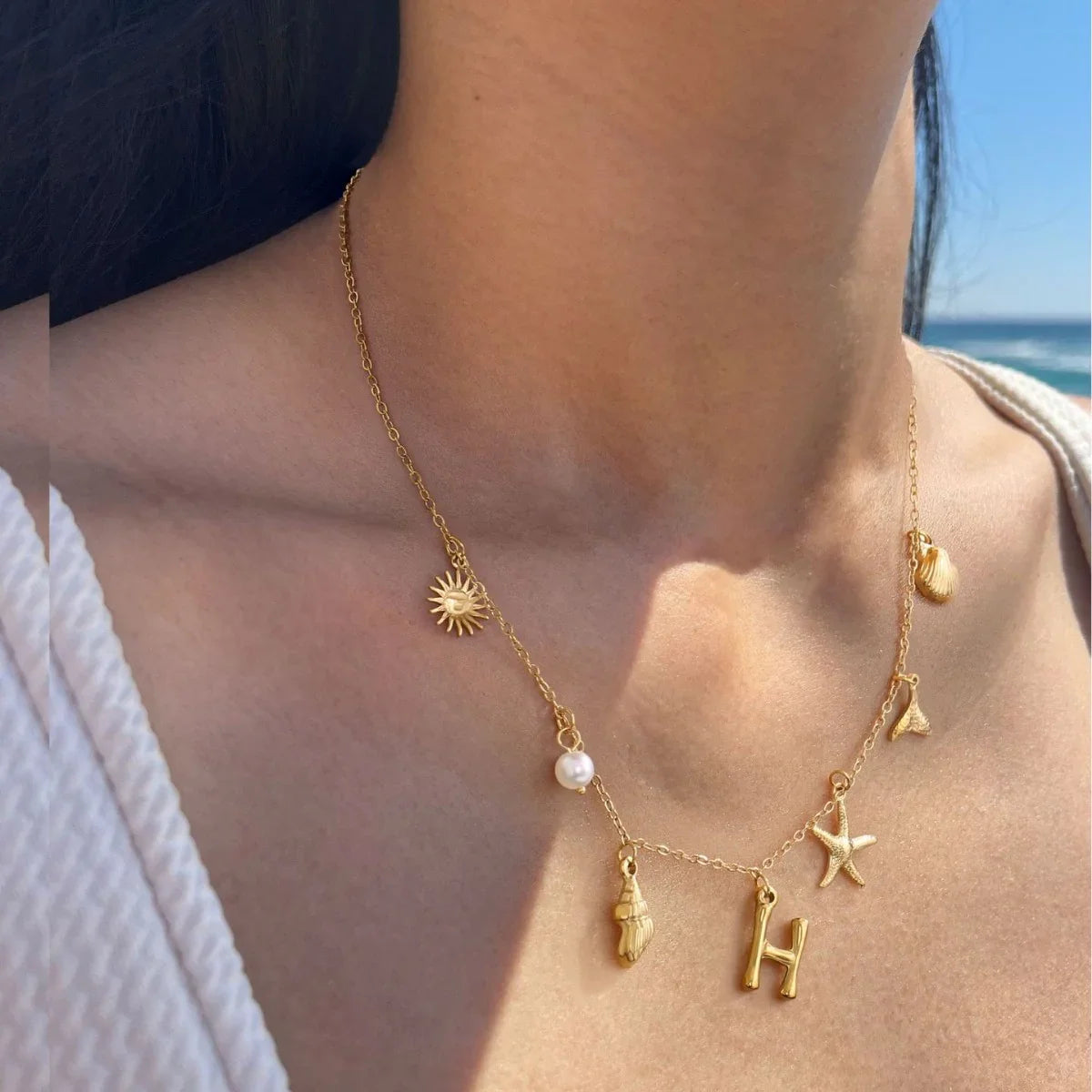 [ElanLuxe]Avaria Ocean Initial Necklace