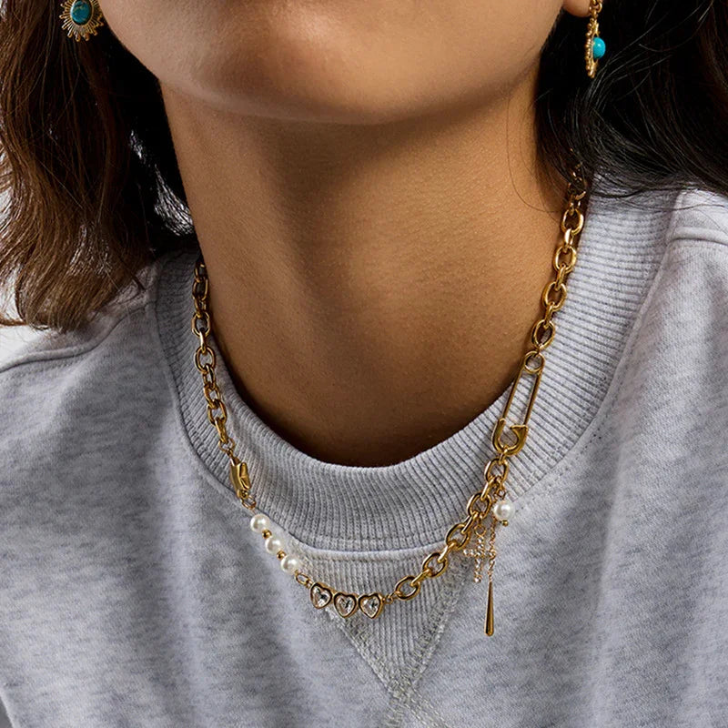 [ElanLuxe]Zeraphine Diamond Pearl Gold Necklace