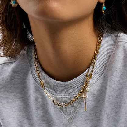 [ElanLuxe]Zeraphine Diamond Pearl Gold Necklace