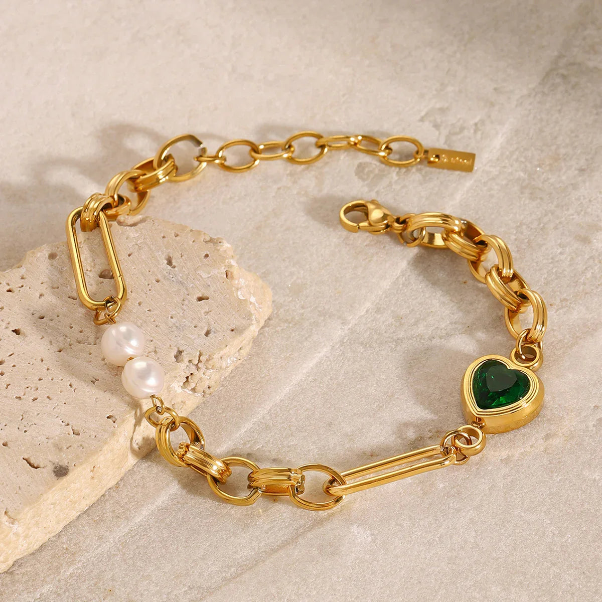 [ElanLuxe]Maddison Pearl Chain Gold Bracelet