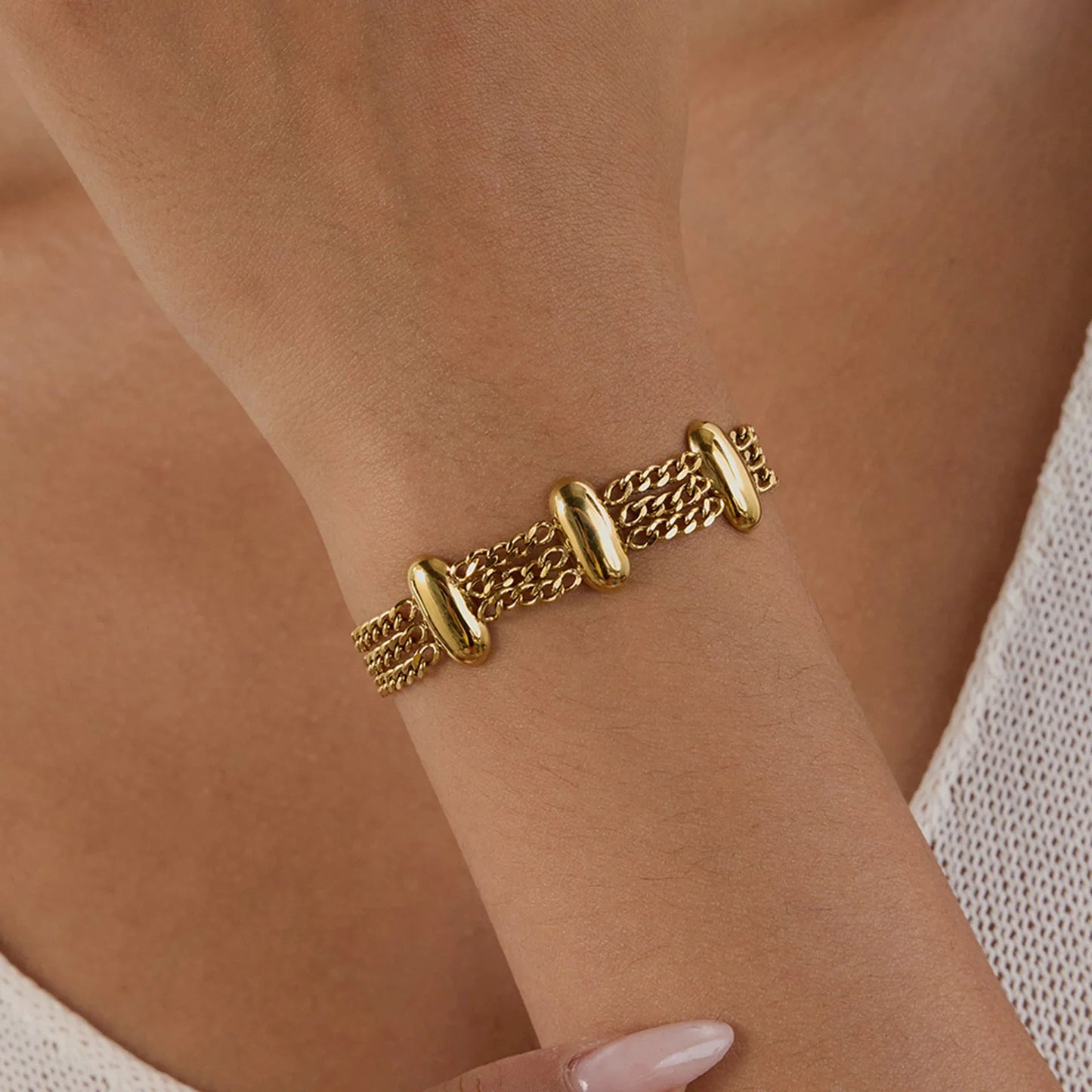 [ElanLuxe]Kathleen Layered Chain Gold Bracelet