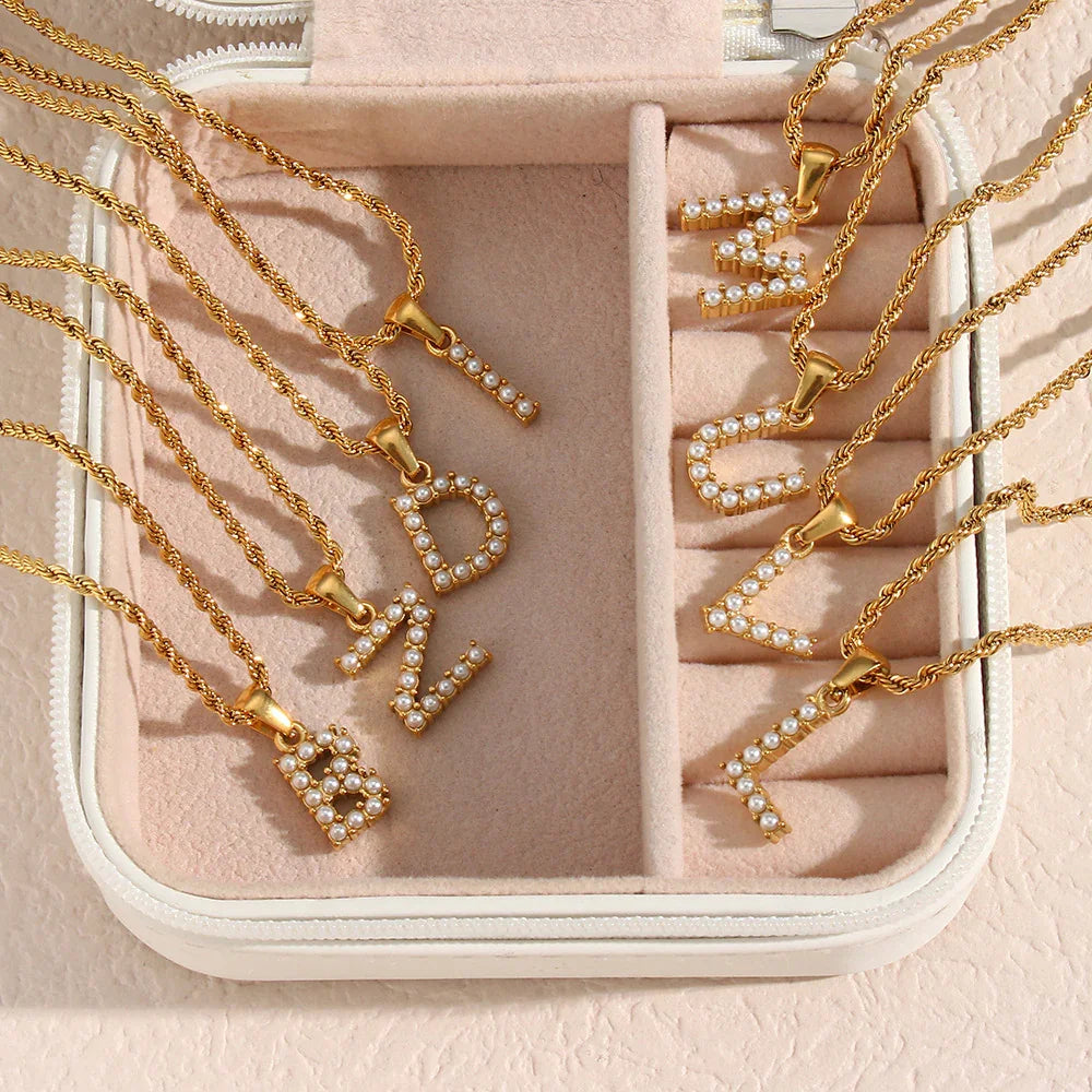 [ElanLuxe]Elodie Initial Letter Pearl Necklace