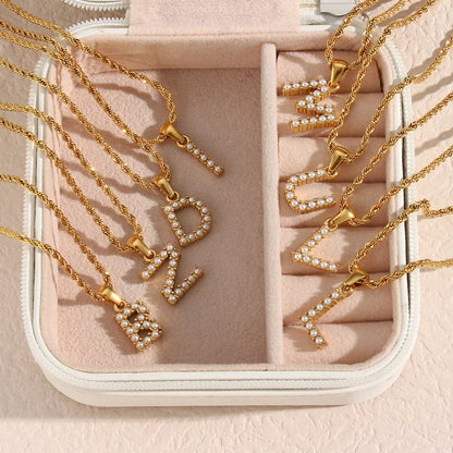 [ElanLuxe]Elodie Initial Letter Pearl Necklace