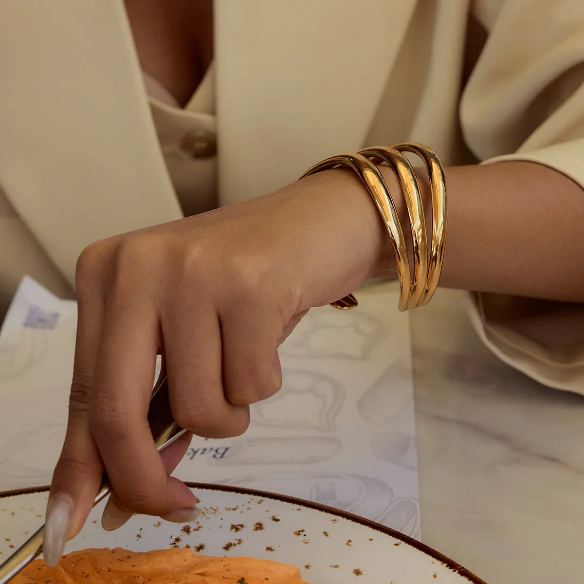 [ElanLuxe]Meredith Triple Layer Gold Bangle