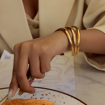[ElanLuxe]Meredith Triple Layer Gold Bangle