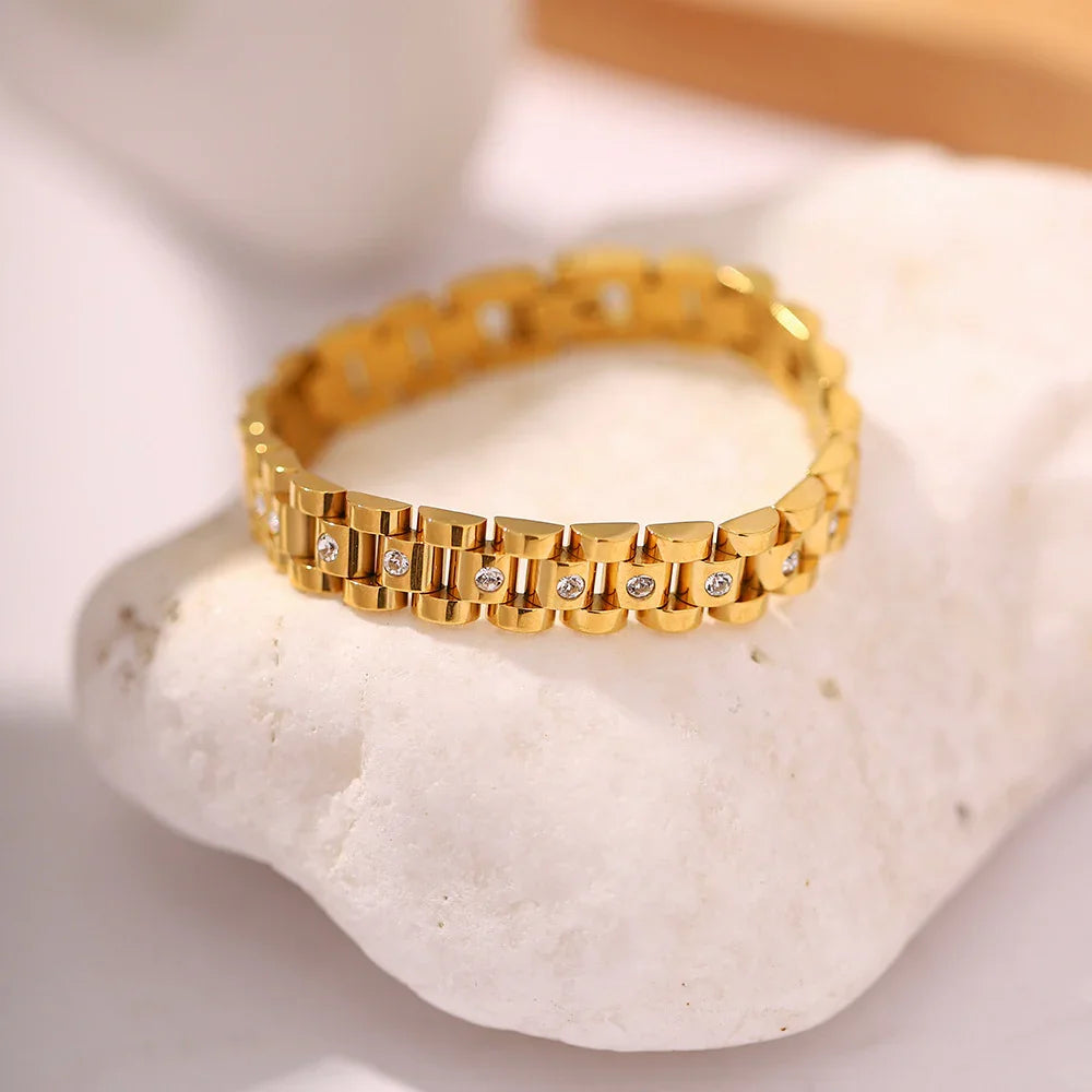 [ElanLuxe]Gold Watchband Bracelet