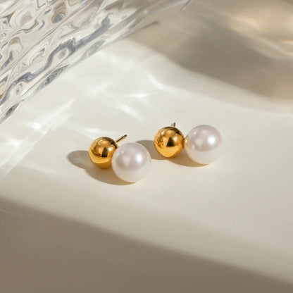 [ElanLuxe]Nautica Dome Pearl Earrings