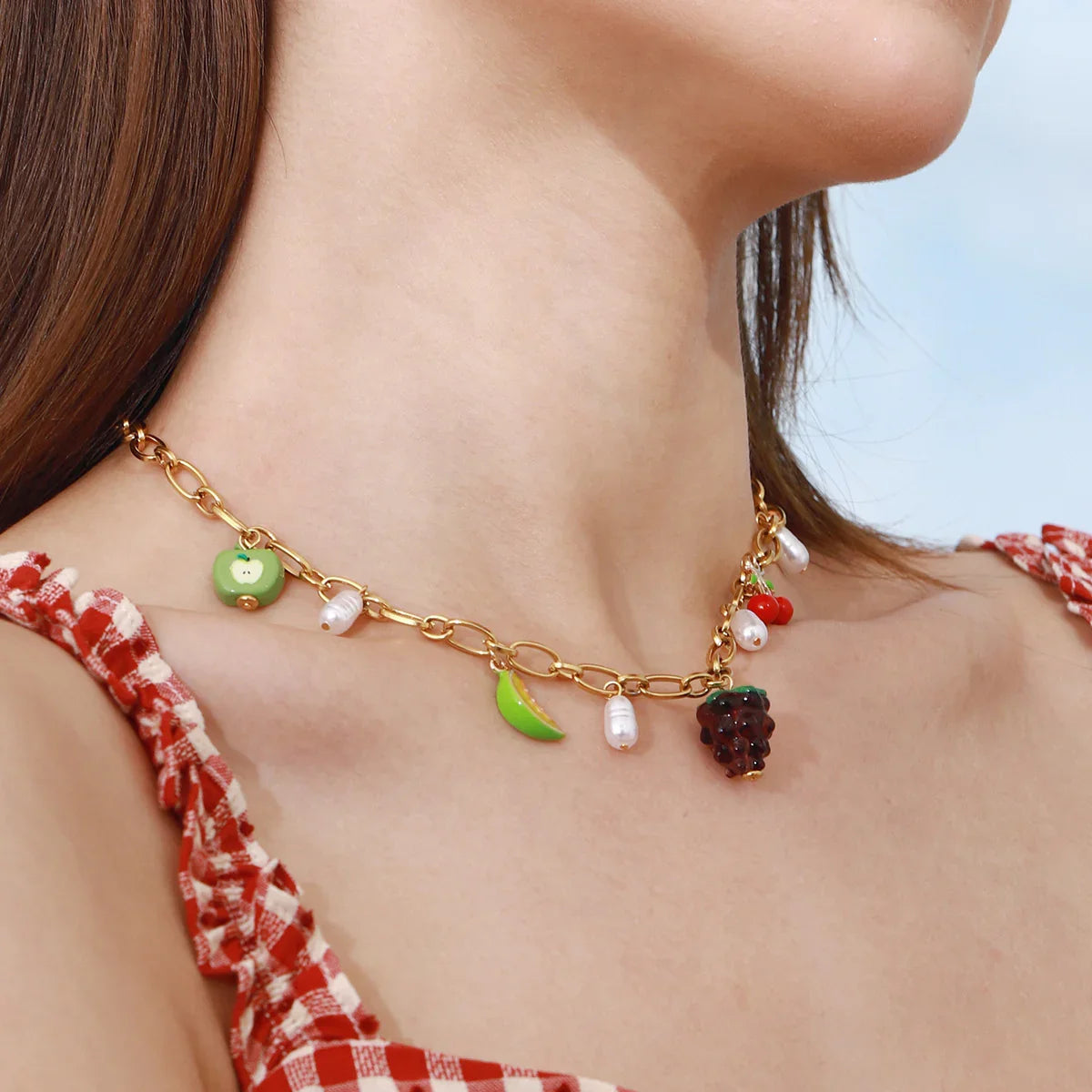 [ElanLuxe]Michelle Fruit Charm Gold Necklace