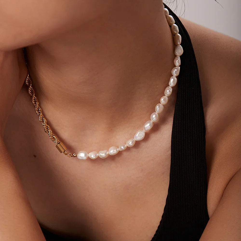 [ElanLuxe]Dualia Gold Pearl Necklace