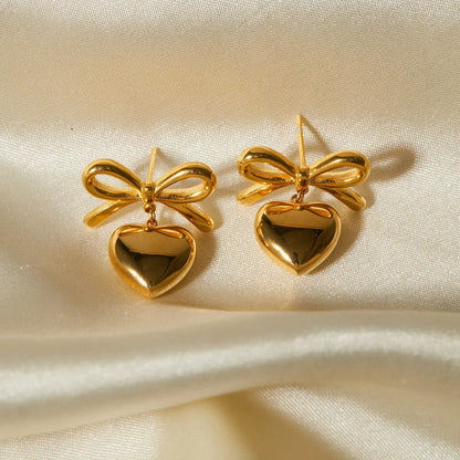 [ElanLuxe]Rowanne French Knot Gold Heart Earrings