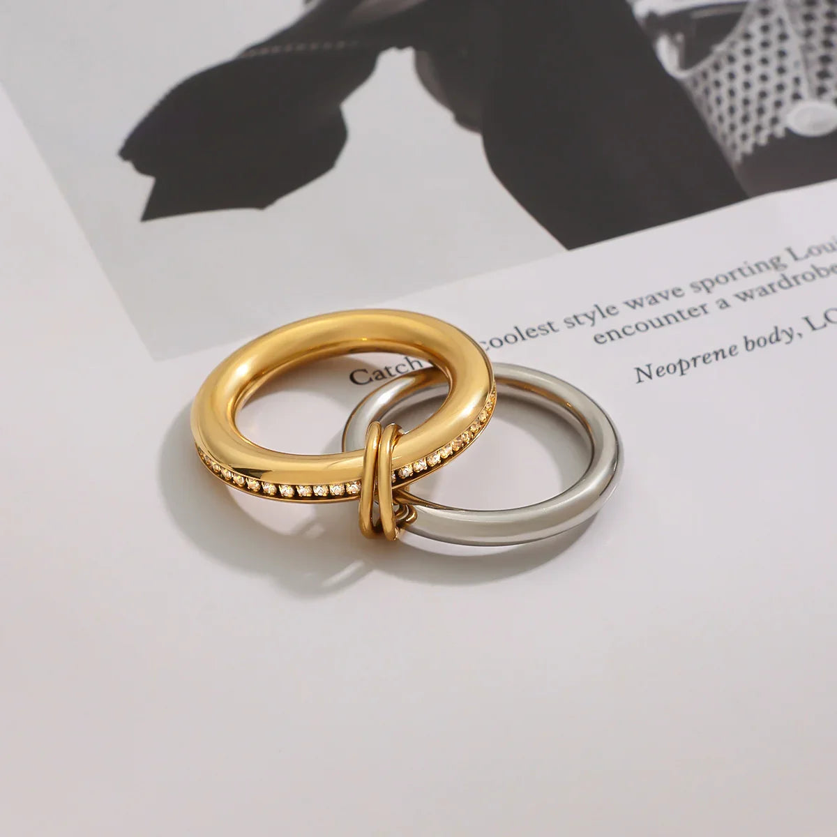[ElanLuxe]Claire Two Tone Ring Stack