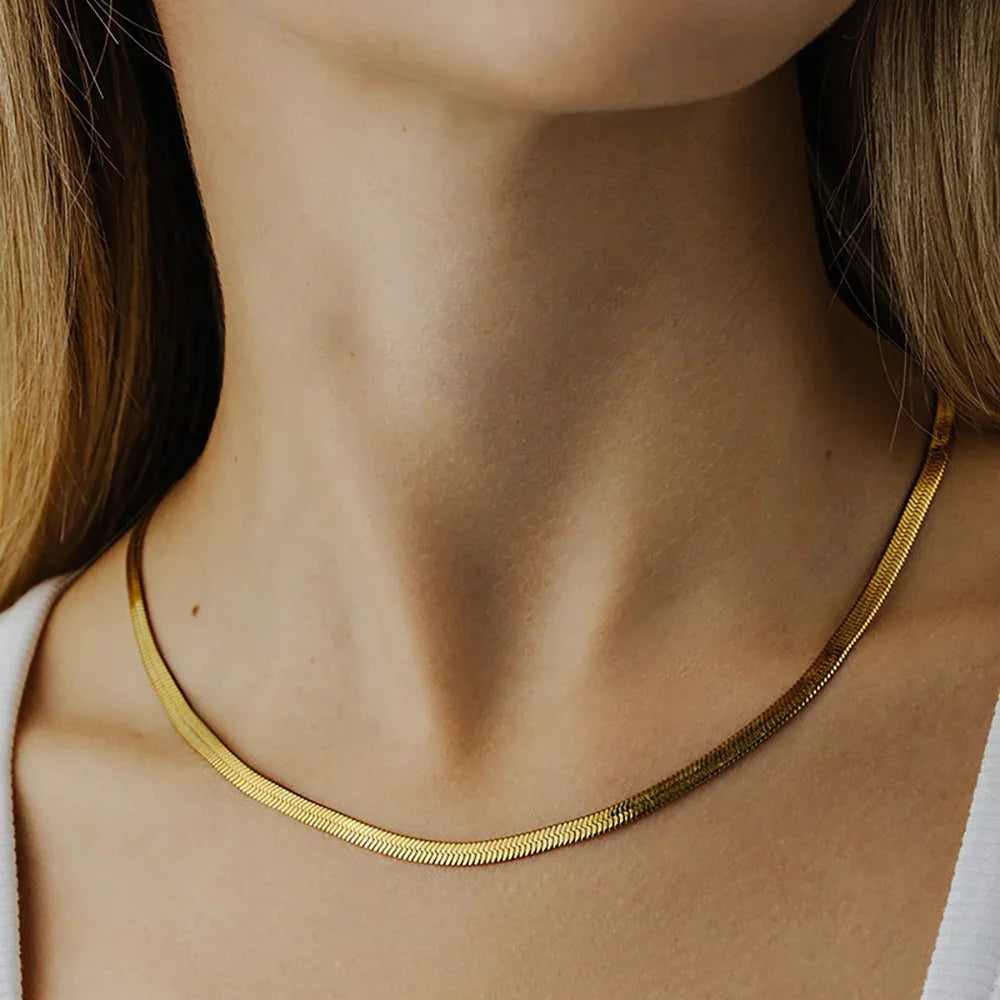 [ElanLuxe]Elysian Gold Herringbone Necklace