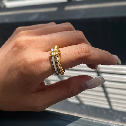 [ElanLuxe]Claire Two Tone Ring Stack