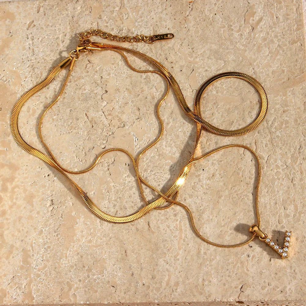 [ElanLuxe]Fiona Layered Gold Initial Letter Necklace