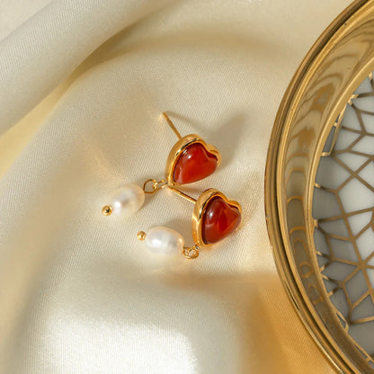 [ElanLuxe]Sabina Pearl Heart Gold Earrings