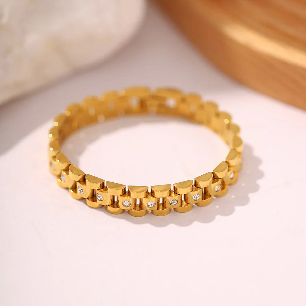 [ElanLuxe]Gold Watchband Bracelet