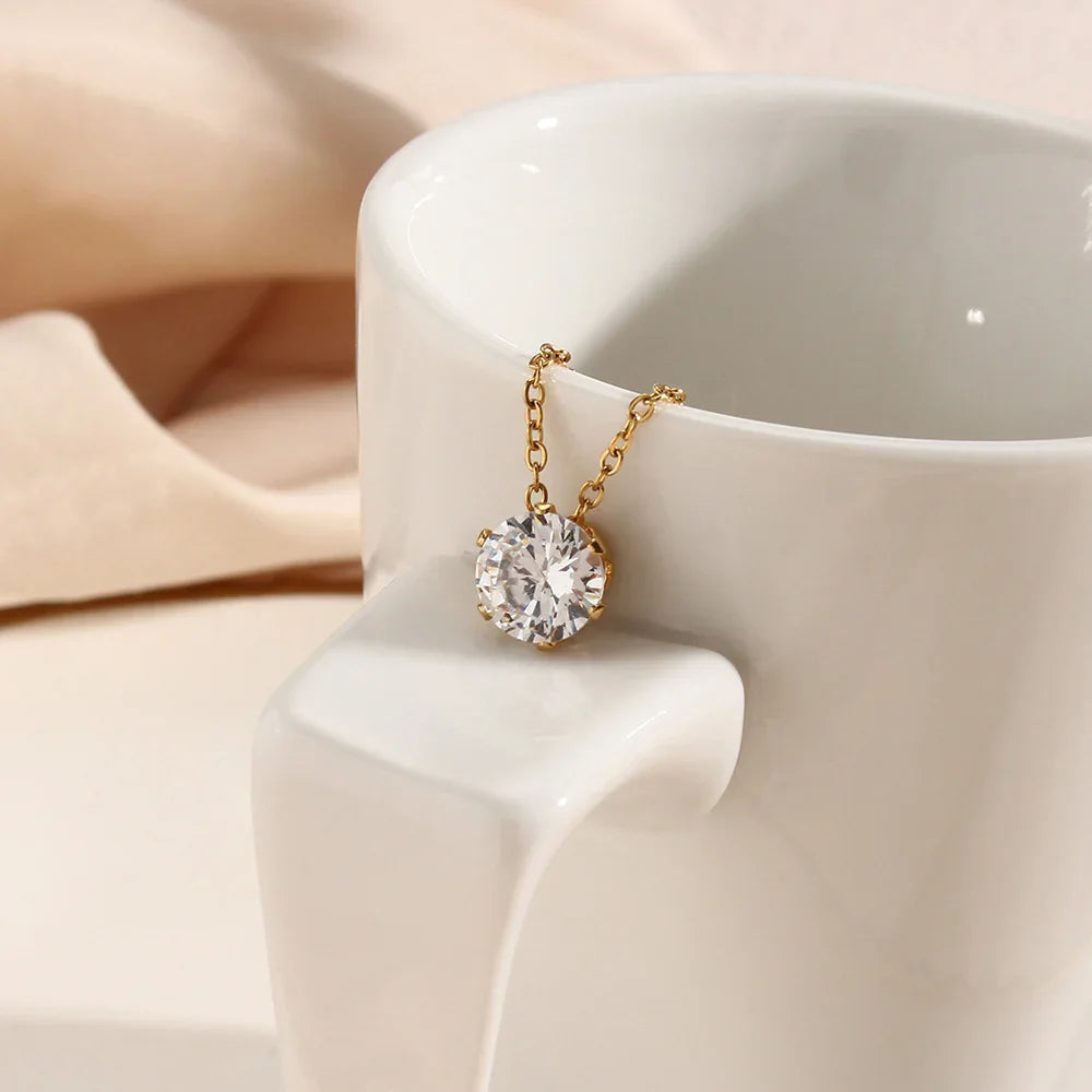 [ElanLuxe]Kyla Solitaire Gold Necklace