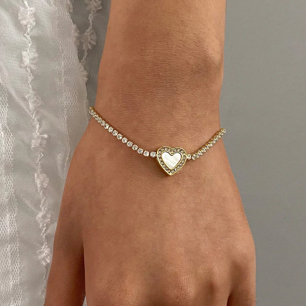 [ElanLuxe]Cameron Diamond Heart Tennis Bracelet