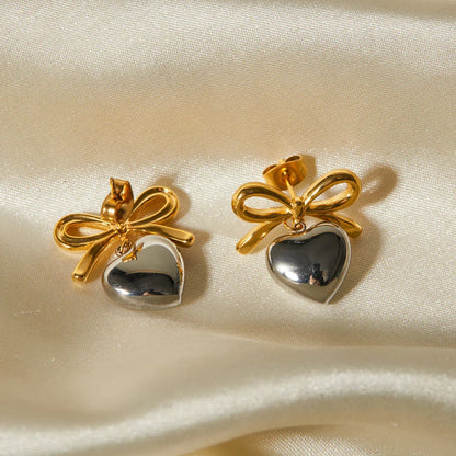 [ElanLuxe]Rowanne Two Tone French Knot Heart Earrings