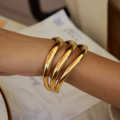 [ElanLuxe]Meredith Triple Layer Gold Bangle