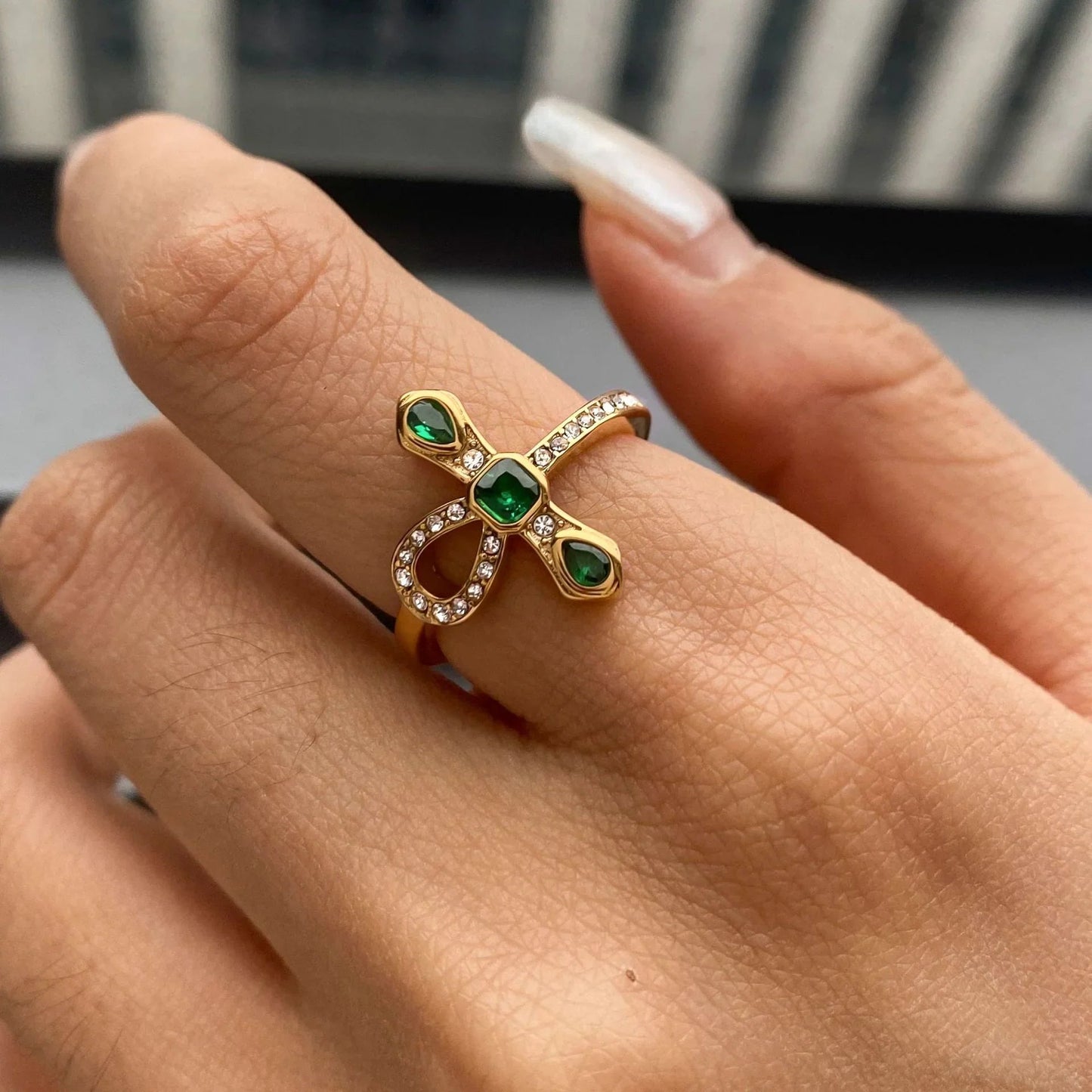 [ElanLuxe]Joy Diamond Knot Gold Ring