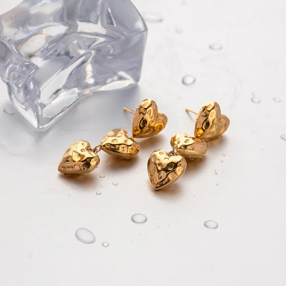 [ElanLuxe]Heather Heart Gold Earrings