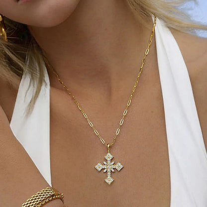 [ElanLuxe]Divina Crystal Cross Necklace