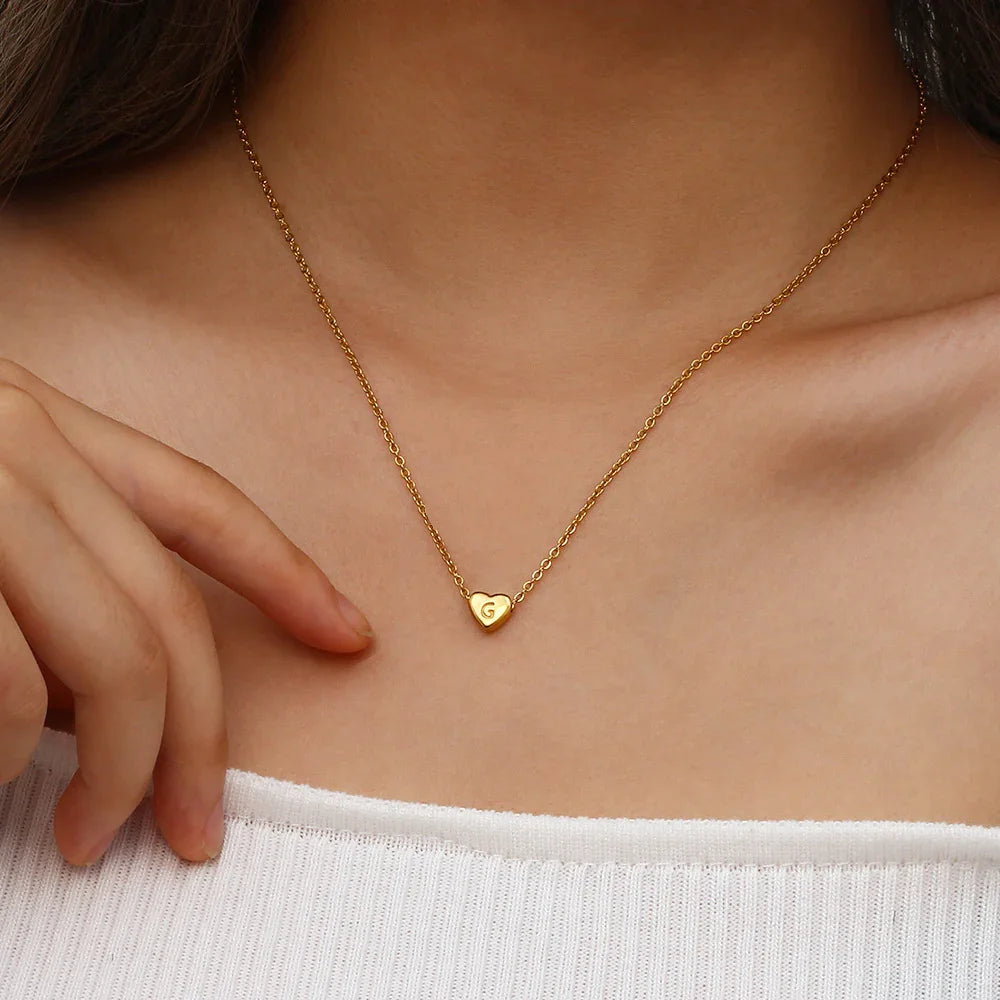 [ElanLuxe]Heart Initial Gold Necklace