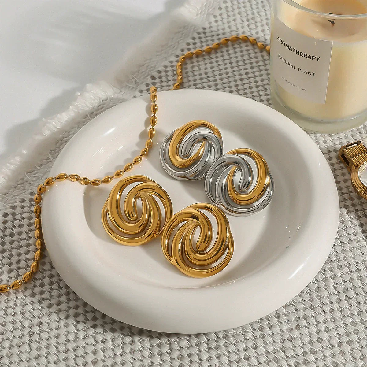 [ElanLuxe]Janice Triple Spiral Gold Earrings