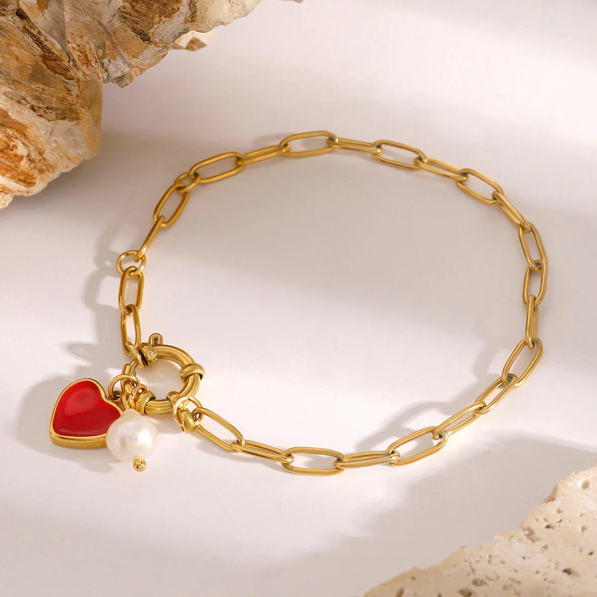 [ElanLuxe]Nerissa Heart Chain Pearl Bracelet
