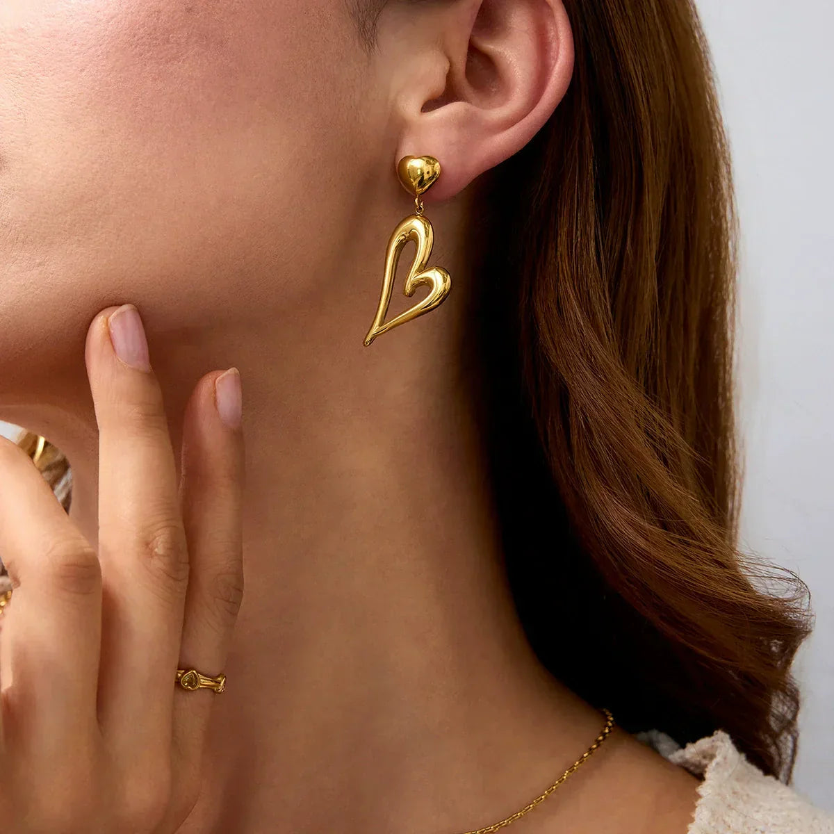 [ElanLuxe]Venus Gold Heart Earrings