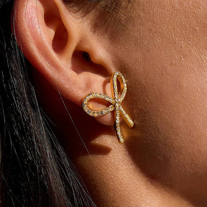 [ElanLuxe]Dannah Diamond Bow Tie Earrings