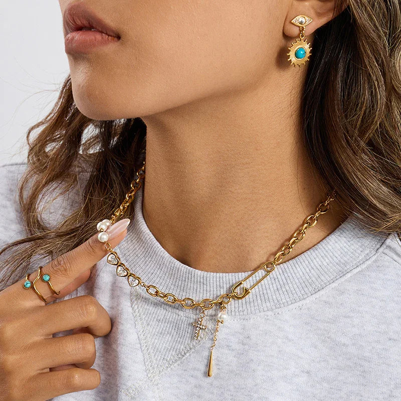 [ElanLuxe]Zeraphine Diamond Pearl Gold Necklace