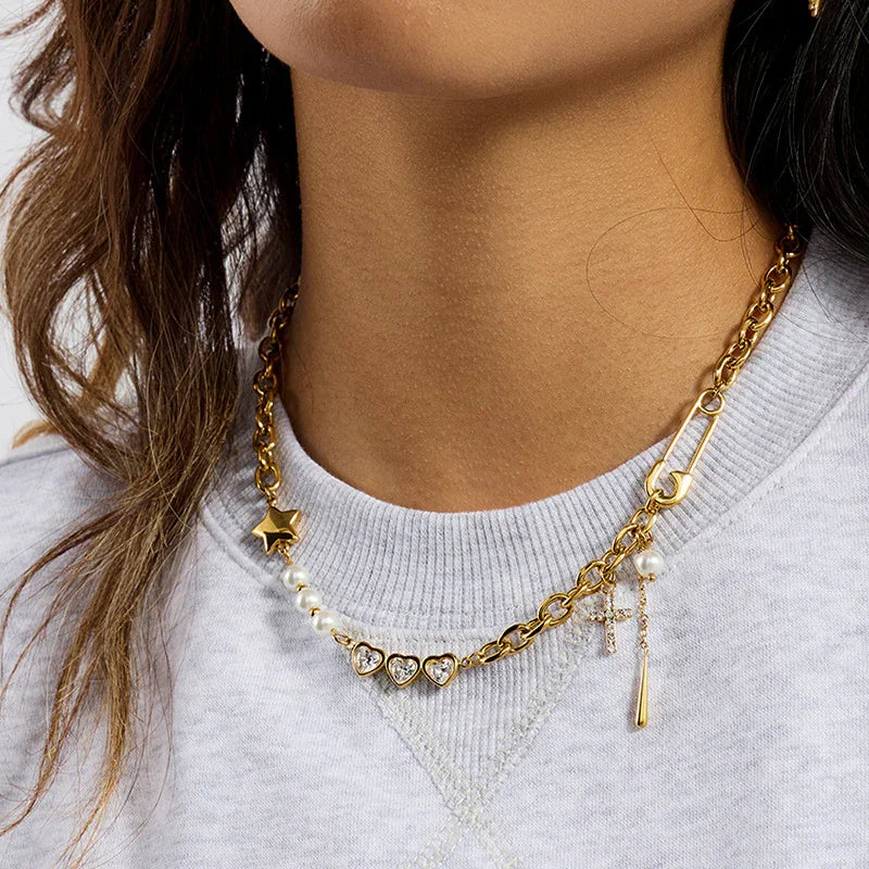 [ElanLuxe]Zeraphine Diamond Pearl Gold Necklace