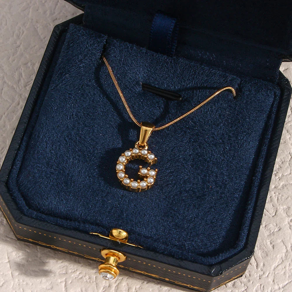 [ElanLuxe]Augustine Initial Letter Pearl Necklace
