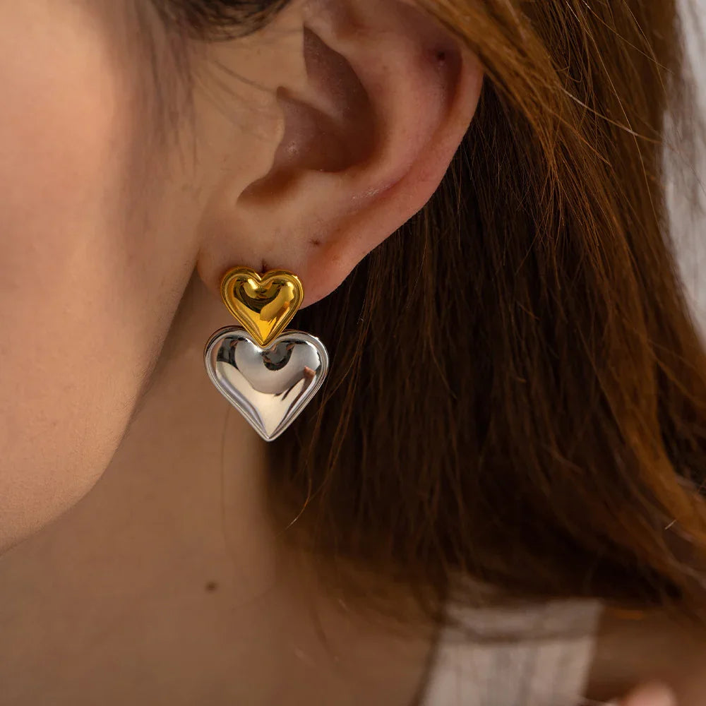 [ElanLuxe]Zofia Two Tone Heart Earrings
