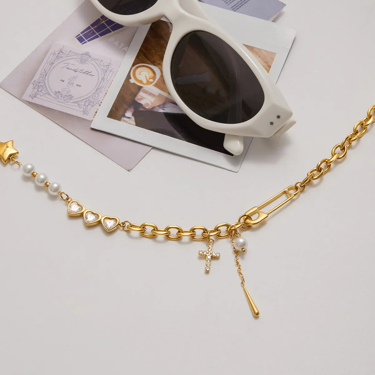 [ElanLuxe]Zeraphine Diamond Pearl Gold Necklace