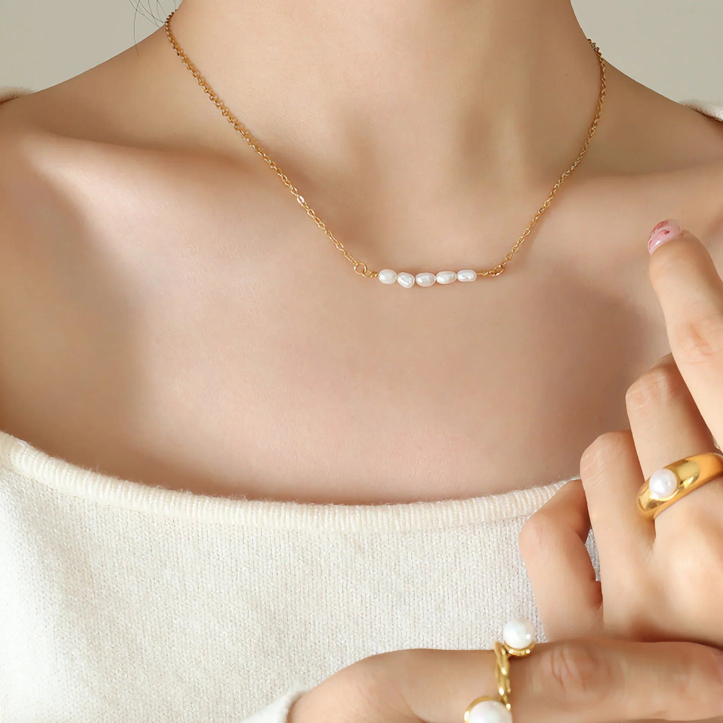 [ElanLuxe]Fleur Freshwater Pearl Gold Necklace