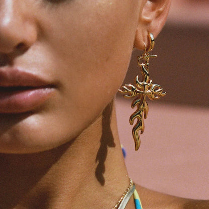 [ElanLuxe]Adrielle Branched Cross Gold Earrings
