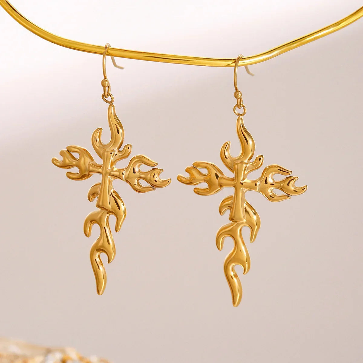 [ElanLuxe]Adrielle Branched Cross Gold Earrings