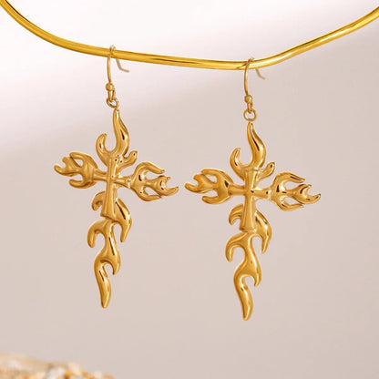 [ElanLuxe]Adrielle Branched Cross Gold Earrings