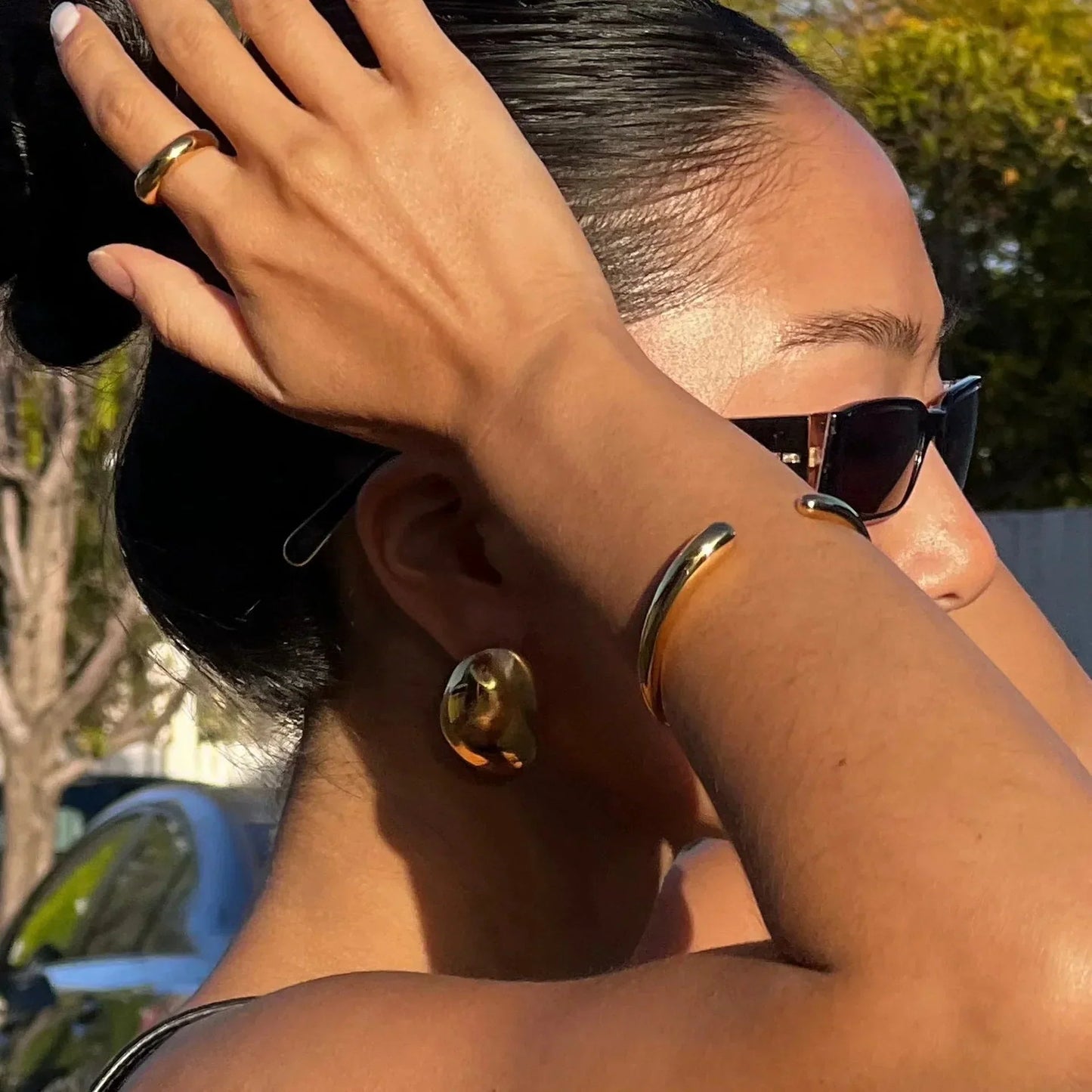 [ElanLuxe]Carrie Chunky Bean Gold Earrings